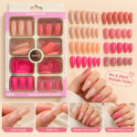 Glossy Press-On Nails Set – 96 Pieces in Nude, Coral & Pink - Image 2