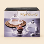 Clear Glass Serving Plate with Dome Lid – Beaded Rim - Image 3