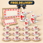 Momaz Lebanese Coffee Serving Bundle – 12 Cups with Saucers, 3 Coffee Pots & 2 Trays