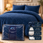 Prestige Home Flannel ZigZag Duvet Cover Set 4 Pieces – Double Navy Blue