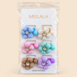 Flower Hair Ties with Rhinestone Detail – 6 Piece Set