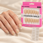 Nude Beige Press-On Nails – 12 Pieces with Clear Tips - Image 2