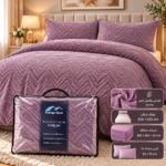 Prestige Home Mauve Chevron Flannel Duvet Cover Set – Double – 4 PCS