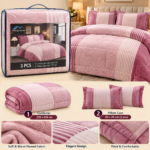 Prestige Home Pink Floral Striped Comforter Set – 3 PCS - Image 2