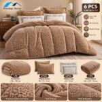 Prestige Home Square-04 Beige Textured Comforter Set – King Size – 6 PCS