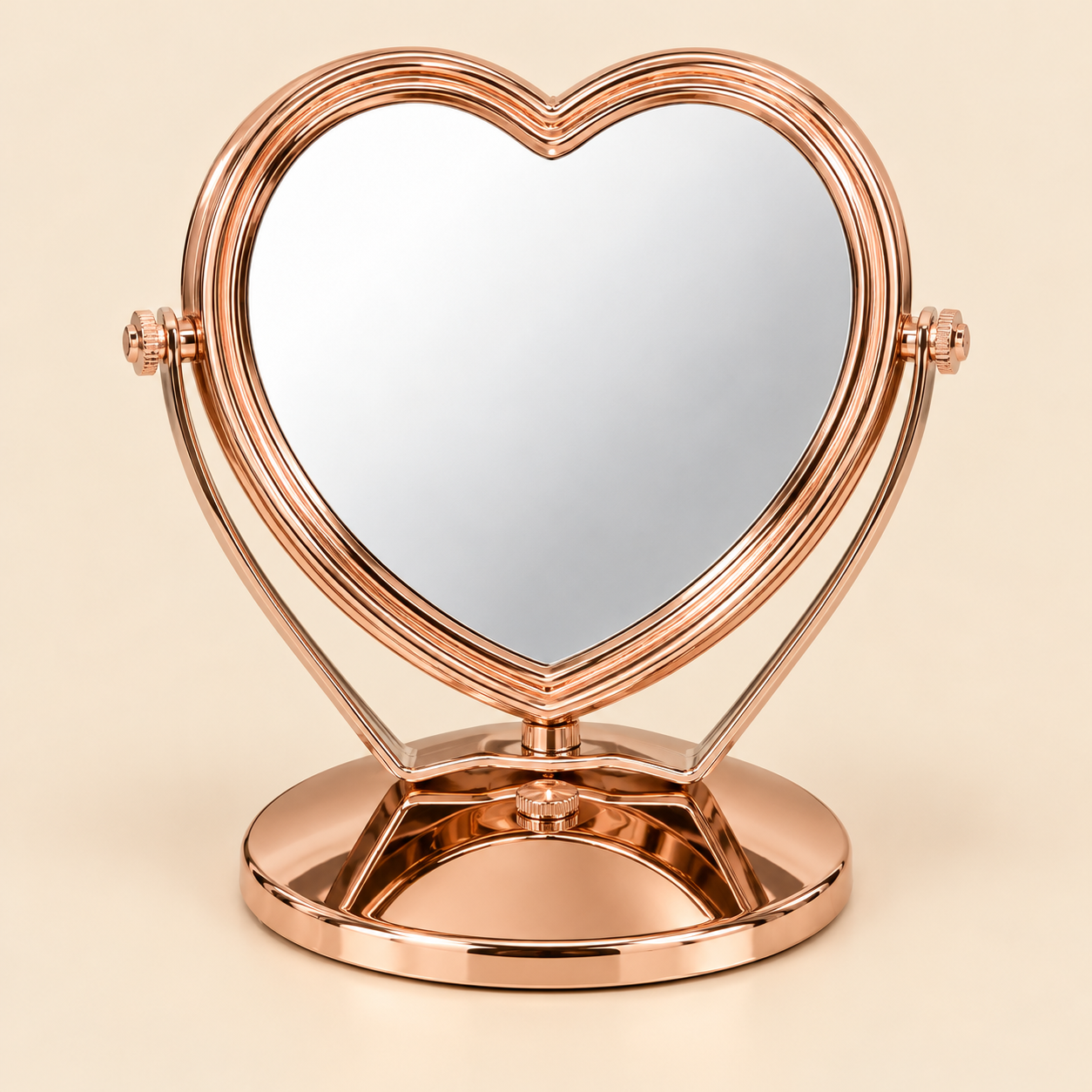 Rose-Gold Heart Vanity Mirror Rose Gold Heart-Shaped Tabletop Makeup Mirror with Swivel Stand - Image 1