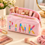 Pink Makeup Bag with Colorful Sequin Letters - Image 2