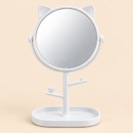 Makeup Mirror with Jewelry Holder & Storage Tray – White
