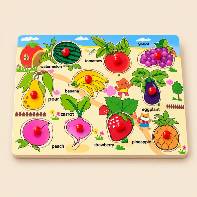 Wooden Fruit and Vegetable Peg Puzzle – 10 Pieces 296 cm Wooden Fruit and Vegetable Peg Puzzle – 10 Pieces /29*6 cm - Image 1