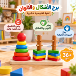 Wooden Rainbow Three Column Stacking Tower – Shape Sorting Toy - Image 2