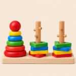 Wooden Rainbow Three Column Stacking Tower – Shape Sorting Toy