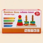 Wooden Rainbow Three Column Stacking Tower – Shape Sorting Toy - Image 4