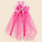 Girls Pink Tulle Bow Hair Accessory with Heart Rhinestone