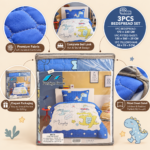 Prestige Home Kids Dinosaur Bedspread Set – 3 Pieces, Blue - Image 2