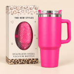 Pink Stainless Steel Insulated Tumbler with Handle and Lid