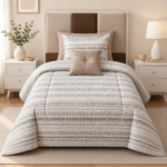 Prestige Home Beige Striped Comforter Set – Single – 5 PCS