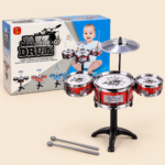 Kids Jazz Drum Set with 3 Drums, Cymbal & Drumsticks – Red - Image 2