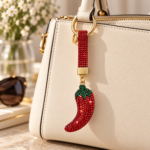 Rhinestone Chili Pepper Keychain & Bag Charm – Red - Image 2
