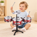 Kids Jazz Drum Set with 3 Drums, Cymbal & Drumsticks – Red - Image 3