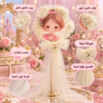Girls Ivory Lace Flower Hair Bow with Long Tulle Veil and Pearls - Image 2