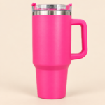 Pink Stainless Steel Insulated Tumbler with Handle and Lid - Image 3