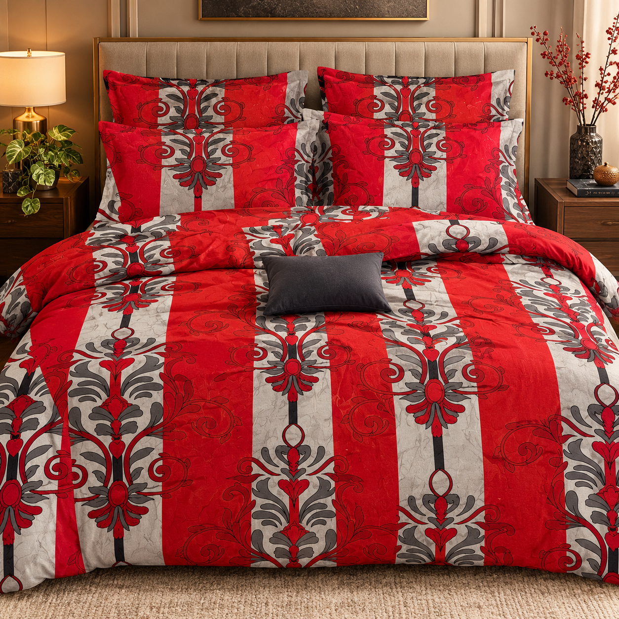 fcbea751-01cd-4782-b0c4-342ff335f810 Prince Sleep Single Duvet Cover Set – 3-Piece Red & Grey Ornamental Print - Image 1