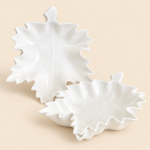 White Ceramic Maple Leaf Serving Plate *2