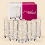 Marvelous Bibita Glass Tumblers 350ml – Set of 6 White Leaf Design