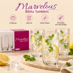 Marvelous Bibita Glass Tumblers 350ml – Set of 6 White Leaf Design - Image 2