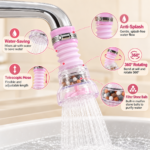 360° Rotating Anti-Splash Faucet Extender with Water Filter – Pink - Image 2