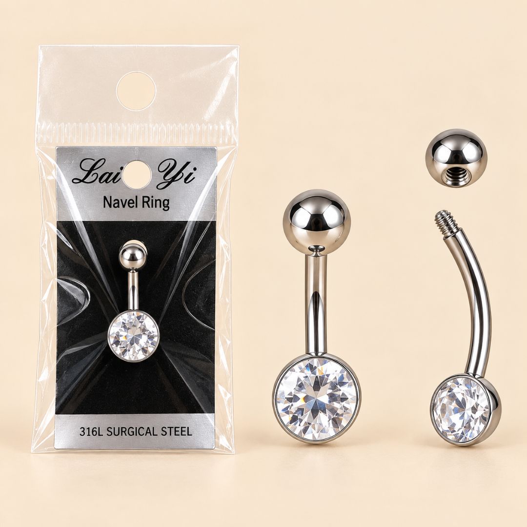 lai-yi-clear-crystal-navel-ring-316l-surgical-steel Clear Crystal Belly Button Ring - Image 1