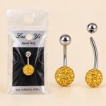 Gold Crystal Ball Belly Button Ring