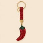 Rhinestone Chili Pepper Keychain & Bag Charm – Red