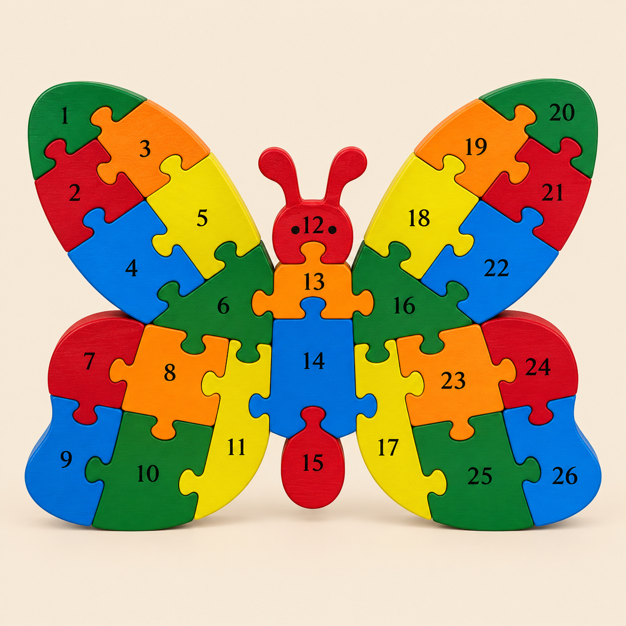 بازل خشبي تعليمي Wooden Butterfly Number & letters Puzzle – 26 pcs - Image 1