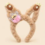 Girls’ Fluffy Bunny Ear Headband with Decorative Charms - Image 3