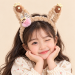Girls’ Fluffy Bunny Ear Headband with Decorative Charms - Image 4