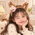 Girls’ Fluffy Bunny Ear Headband with Decorative Charms - Image 6