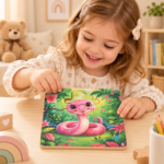 Pink Snake Jigsaw Puzzle with Frame for Kids 11.5*11.5 cm - Image 3