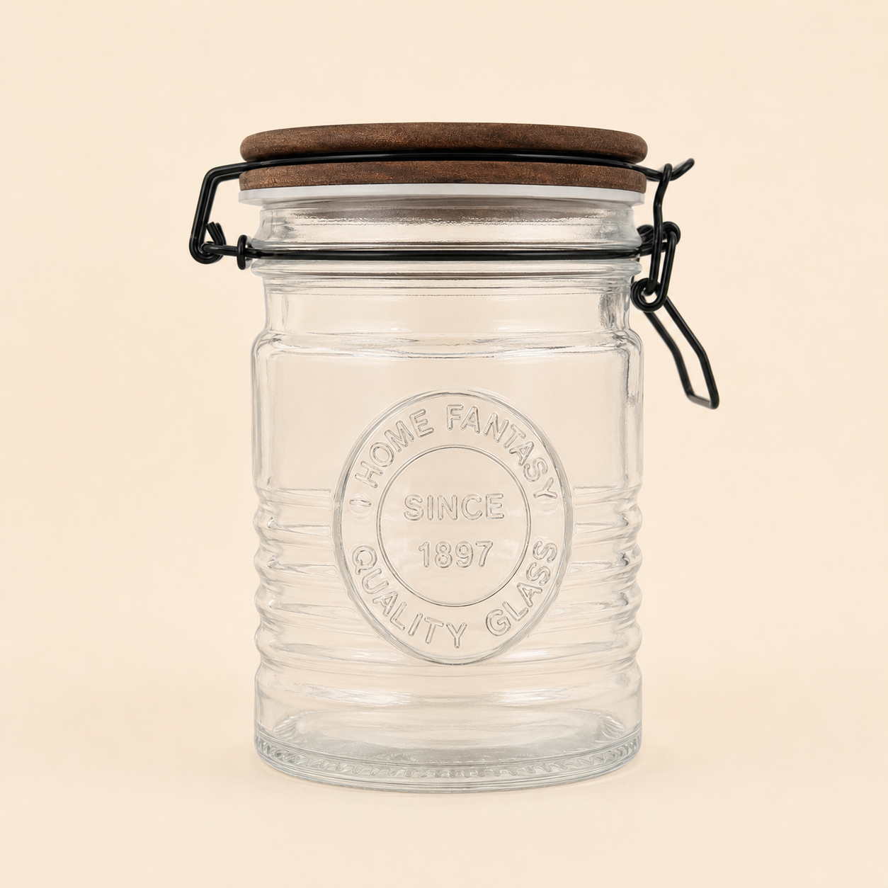 Momaz Home Fantasy Glass Storage Jar with Wooden Clamp Lid - Image 1