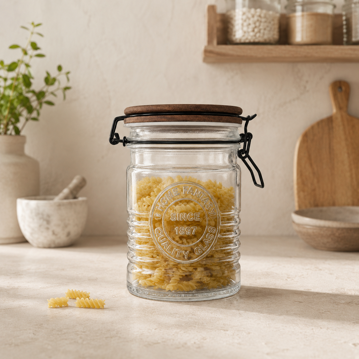 Momaz Home Fantasy Glass Storage Jar with Wooden Clamp Lid - Image 2