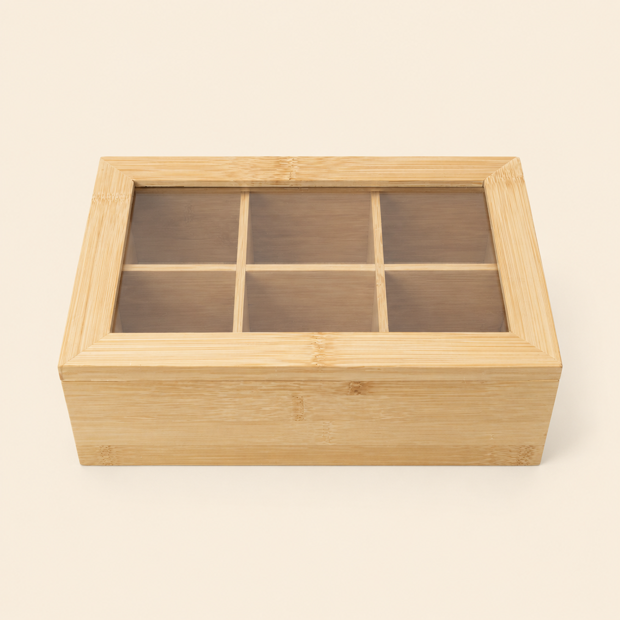 Bamboo Tea Bag Organizer Box with 6 Compartments & Clear Lid - Image 2