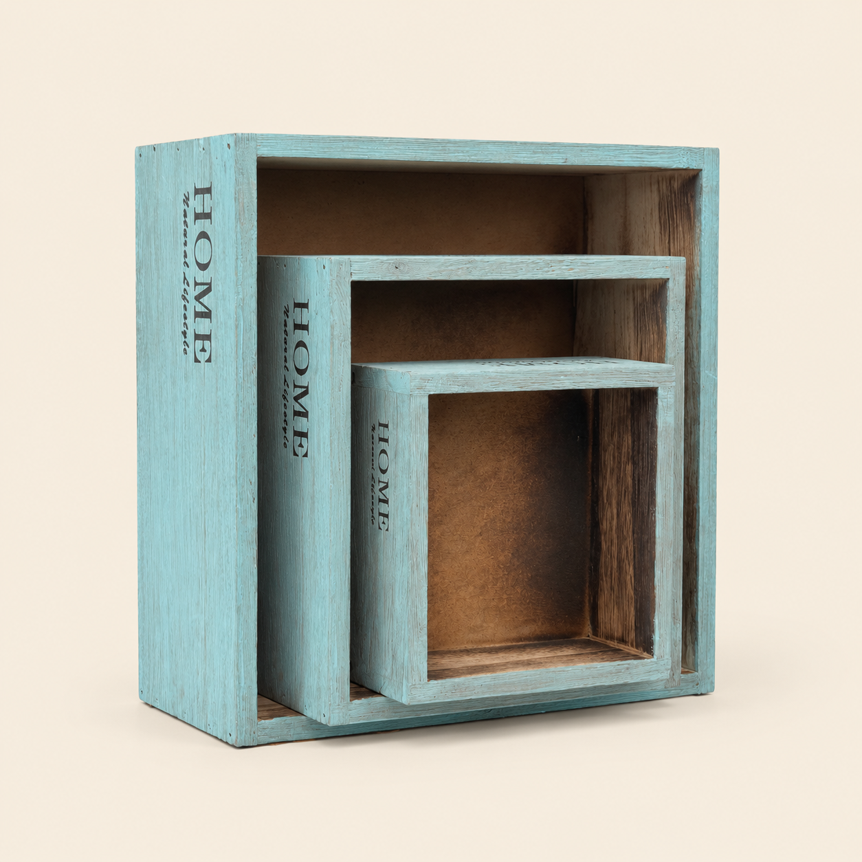 Set of 3 Nesting Wooden Storage Crates – Rustic Decorative Display & Organizer Boxes - Image 1