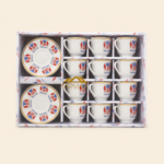 MOMAZ Lebanese Coffee Cup & Saucer Set – 24 Pieces, 12 Cups + 12 Saucers with Arabic Design & Gold Rim - Image 2