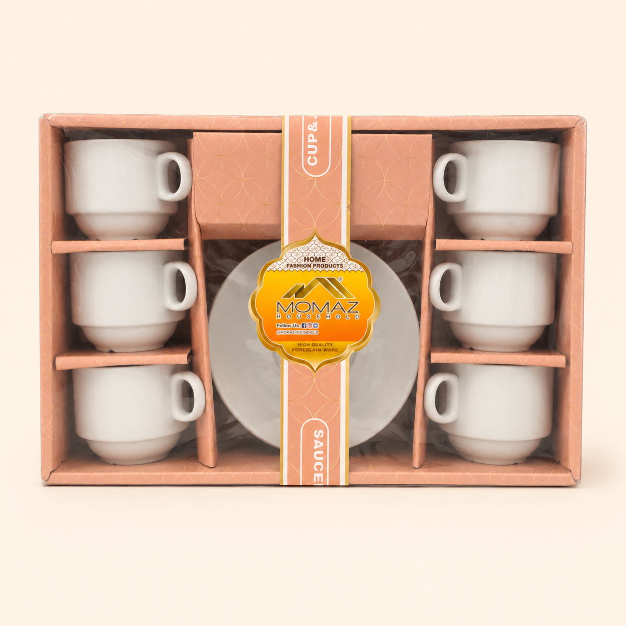 MOMAZ White Porcelain Tea Cup & Saucer Set – 12 Pieces, 6 Cups + 6 Saucers - Image 2