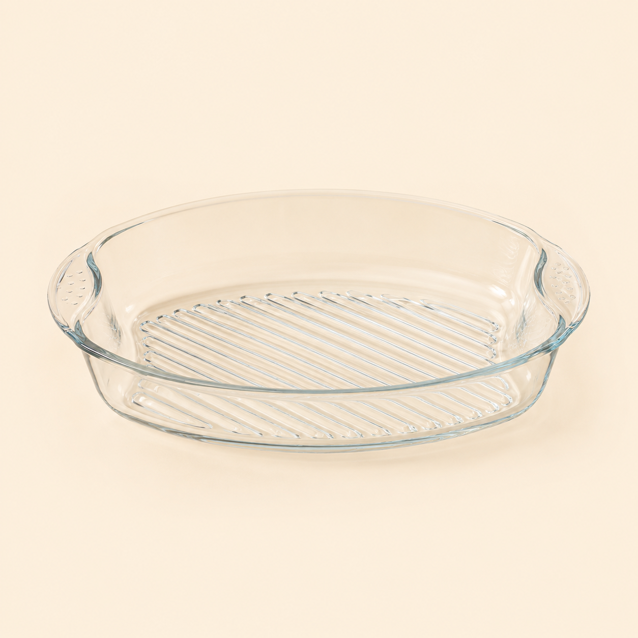 MOMAZ Groove Oval Borosilicate Glass Baking Dish – 2.7L Oven-Safe Casserole with Side Handles - Image 2