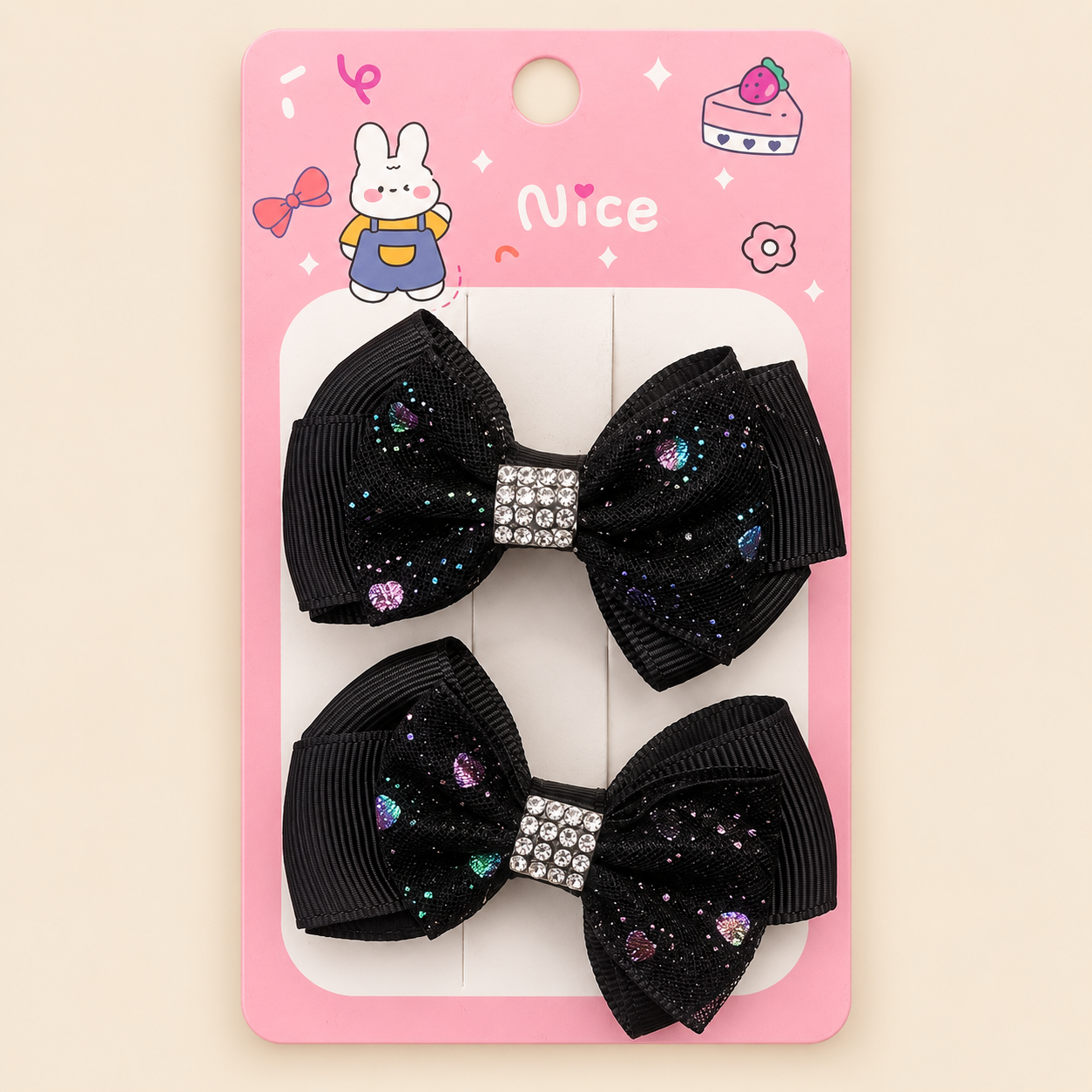 Nice Glitter Bow Hair Clips with Rhinestone Detail – 2 Pieces - Image 4