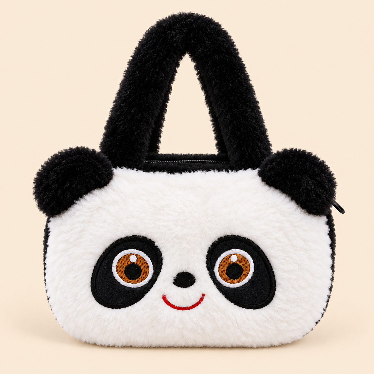 Plush Panda Handbag – Fuzzy Animal Face Top Handle Bag for Kids - Image 1