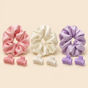 Girls Satin Scrunchie and Mini Claw Clip Set