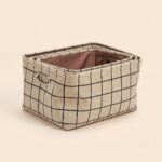 Beige & Black Grid Fabric Storage Basket Set – Nesting Organizer Bins