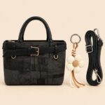 Handbag with Buckle Detail and Flower Charm in Black
